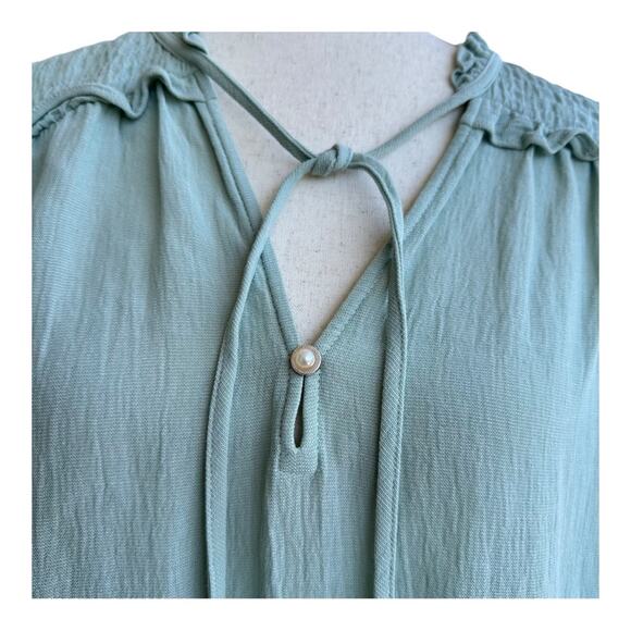 ZARA Soft Textured Boho Blouse Balloon Sleeve Top Airy Pistachio Mint Green XL - Picture 7 of 13